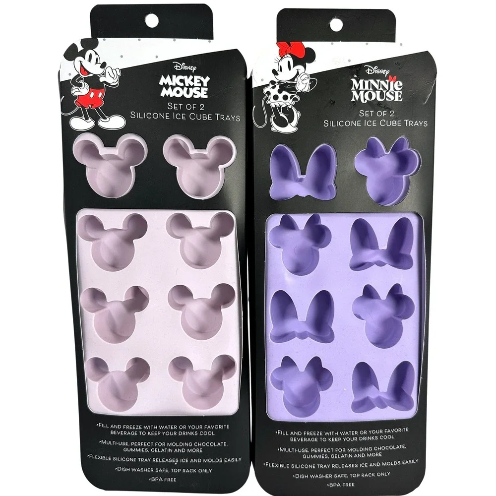 Disney Mickey Minnie Mouse Silicone Ice Cube‎ Trays Set of 2 Purple Lavender New